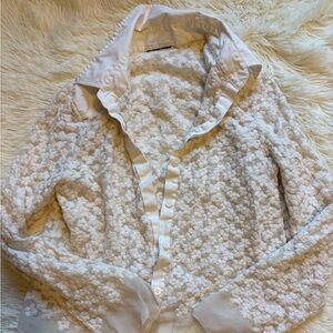 Floral Sheer White Button Up Ladies XS
